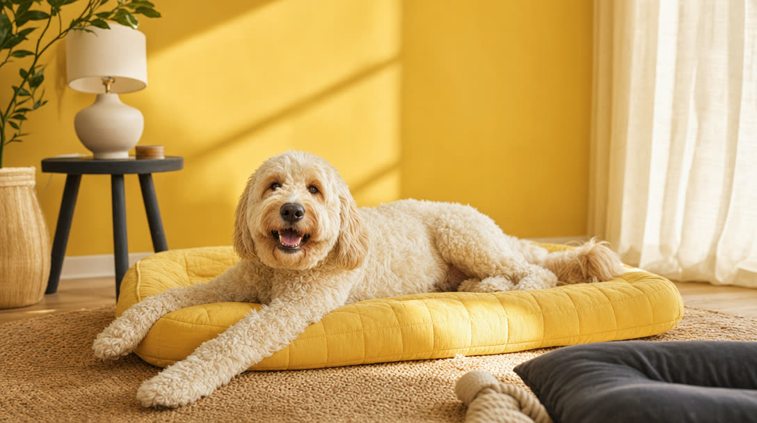 A dog resting calmly on a Pawden bed